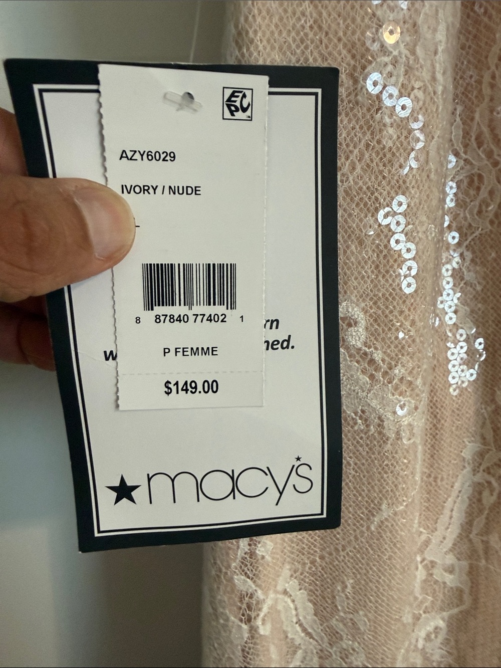 Macy's Blush Pink Sequin Lace Strapless Evening Gown - Picture 8 of 8